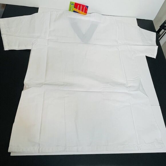 Spectrum Always Bright S/S V Neck Scrub Top XS White Blue Trim 2 Front Pockets - Picture 5 of 5